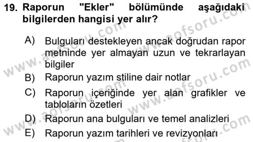 Sağlık Hizmetlerinde Araştırma Ve Değerlendirme Dersi 2025 - 2026 Yılı (Final) Dönem Sonu Sınav Soruları 19. Soru