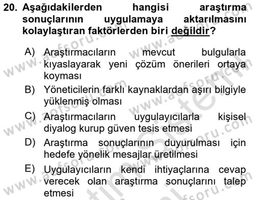 Sağlık Hizmetlerinde Araştırma Ve Değerlendirme Dersi 2025 - 2026 Yılı (Final) Dönem Sonu Sınav Soruları 20. Soru
