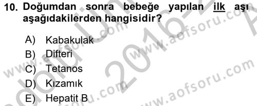 Halk Sağlığı Dersi 2016 - 2017 Yılı (Vize) Ara Sınav Soruları 10. Soru