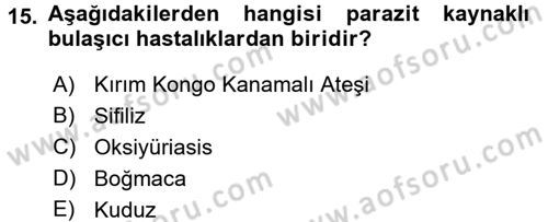 Halk Sağlığı Dersi 2016 - 2017 Yılı (Vize) Ara Sınav Soruları 15. Soru