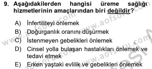 Halk Sağlığı Dersi 2016 - 2017 Yılı (Vize) Ara Sınav Soruları 9. Soru