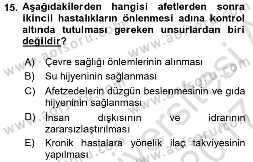 Halk Sağlığı Dersi 2016 - 2017 Yılı (Final) Dönem Sonu Sınav Soruları 15. Soru