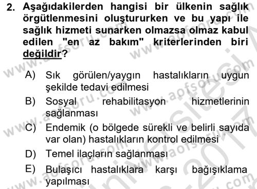 Halk Sağlığı Dersi 2016 - 2017 Yılı (Final) Dönem Sonu Sınav Soruları 2. Soru