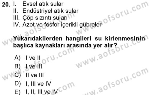Halk Sağlığı Dersi 2016 - 2017 Yılı (Final) Dönem Sonu Sınav Soruları 20. Soru