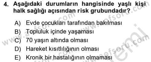 Halk Sağlığı Dersi 2016 - 2017 Yılı (Final) Dönem Sonu Sınav Soruları 4. Soru