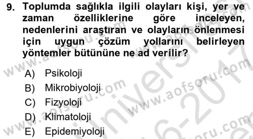 Halk Sağlığı Dersi 2016 - 2017 Yılı (Final) Dönem Sonu Sınav Soruları 9. Soru