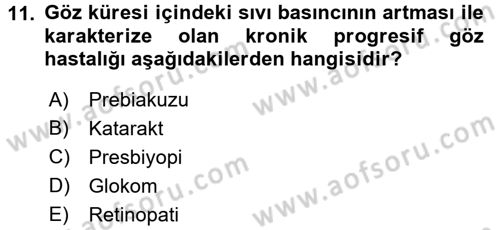 Halk Sağlığı Dersi 2017 - 2018 Yılı (Vize) Ara Sınav Soruları 11. Soru