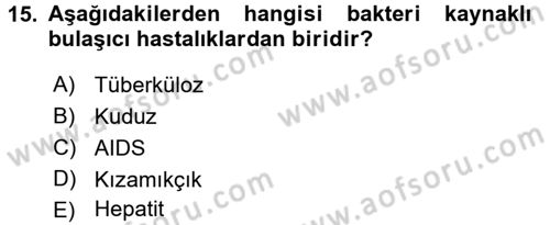 Halk Sağlığı Dersi 2017 - 2018 Yılı (Vize) Ara Sınav Soruları 15. Soru
