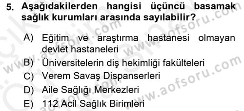 Halk Sağlığı Dersi 2017 - 2018 Yılı (Vize) Ara Sınav Soruları 5. Soru