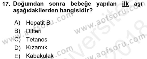 Halk Sağlığı Dersi 2017 - 2018 Yılı (Final) Dönem Sonu Sınav Soruları 17. Soru