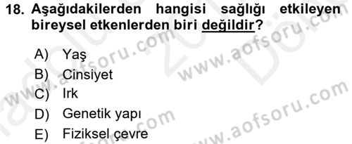 Halk Sağlığı Dersi 2017 - 2018 Yılı (Final) Dönem Sonu Sınav Soruları 18. Soru