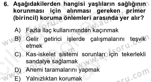 Halk Sağlığı Dersi 2017 - 2018 Yılı (Final) Dönem Sonu Sınav Soruları 6. Soru