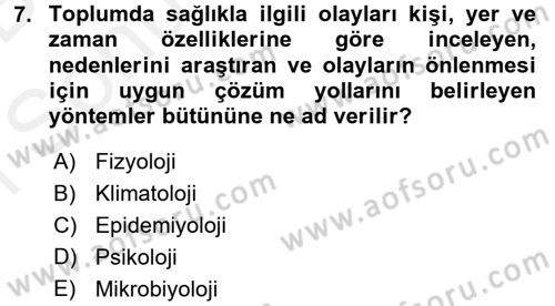Halk Sağlığı Dersi 2017 - 2018 Yılı (Final) Dönem Sonu Sınav Soruları 7. Soru