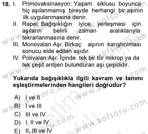 Halk Sağlığı Dersi 2018 - 2019 Yılı (Vize) Ara Sınav Soruları 18. Soru