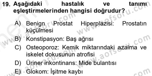 Halk Sağlığı Dersi 2018 - 2019 Yılı (Vize) Ara Sınav Soruları 19. Soru