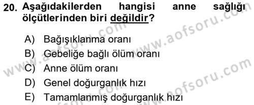 Halk Sağlığı Dersi 2018 - 2019 Yılı (Vize) Ara Sınav Soruları 20. Soru
