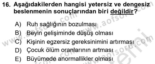 Halk Sağlığı Dersi 2025 - 2026 Yılı Yaz Okulu Sınav Soruları 16. Soru