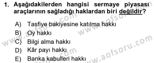Sağlık İşletmelerinde Finansal Yönetim Dersi 2020 - 2021 Yılı Yaz Okulu Sınav Soruları 1. Soru