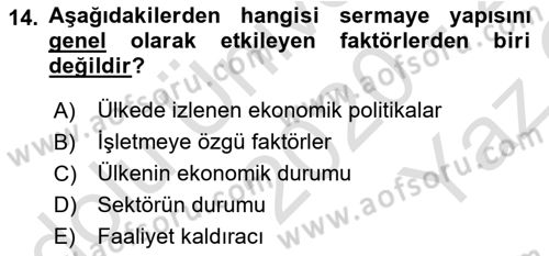 Sağlık İşletmelerinde Finansal Yönetim Dersi 2020 - 2021 Yılı Yaz Okulu Sınav Soruları 14. Soru
