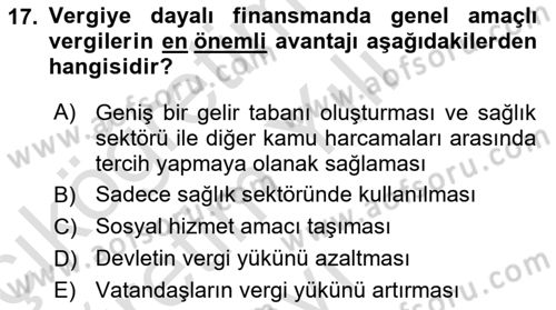 Sağlık İşletmelerinde Finansal Yönetim Dersi 2020 - 2021 Yılı Yaz Okulu Sınav Soruları 17. Soru