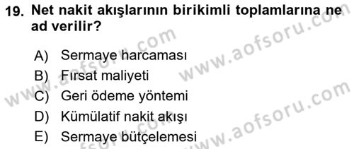 Sağlık İşletmelerinde Finansal Yönetim Dersi 2020 - 2021 Yılı Yaz Okulu Sınav Soruları 19. Soru