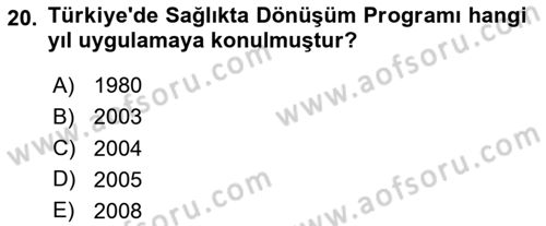 Sağlık İşletmelerinde Finansal Yönetim Dersi 2020 - 2021 Yılı Yaz Okulu Sınav Soruları 20. Soru