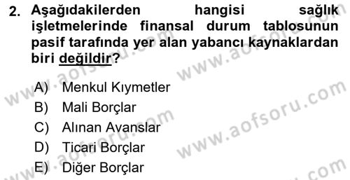 Sağlık İşletmelerinde Finansal Yönetim Dersi 2021 - 2022 Yılı (Vize) Ara Sınav Soruları 2. Soru