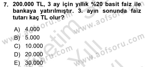 Sağlık İşletmelerinde Finansal Yönetim Dersi 2021 - 2022 Yılı (Vize) Ara Sınav Soruları 7. Soru