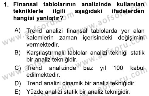 Sağlık İşletmelerinde Finansal Yönetim Dersi 2021 - 2022 Yılı (Final) Dönem Sonu Sınav Soruları 1. Soru