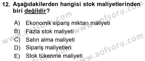 Sağlık İşletmelerinde Finansal Yönetim Dersi 2021 - 2022 Yılı Yaz Okulu Sınav Soruları 12. Soru