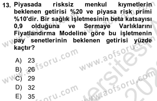 Sağlık İşletmelerinde Finansal Yönetim Dersi 2021 - 2022 Yılı Yaz Okulu Sınav Soruları 13. Soru