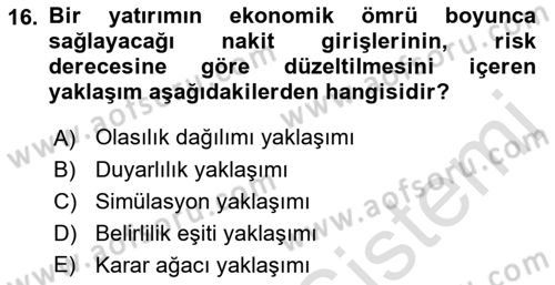 Sağlık İşletmelerinde Finansal Yönetim Dersi 2021 - 2022 Yılı Yaz Okulu Sınav Soruları 16. Soru