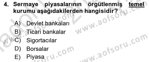 Sağlık İşletmelerinde Finansal Yönetim Dersi 2021 - 2022 Yılı Yaz Okulu Sınav Soruları 4. Soru