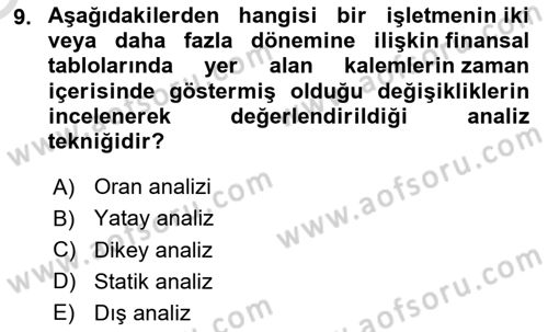 Sağlık İşletmelerinde Finansal Yönetim Dersi 2021 - 2022 Yılı Yaz Okulu Sınav Soruları 9. Soru