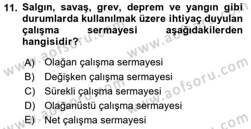 Sağlık İşletmelerinde Finansal Yönetim Dersi 2022 - 2023 Yılı Yaz Okulu Sınav Soruları 11. Soru