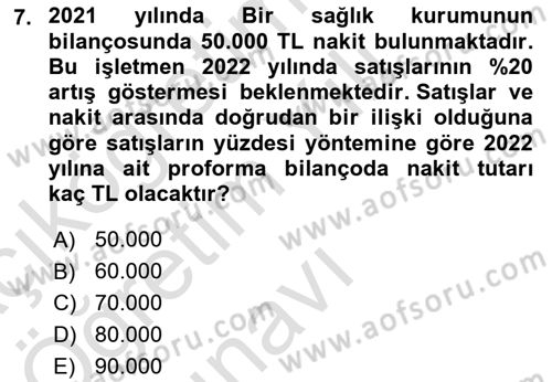 Sağlık İşletmelerinde Finansal Yönetim Dersi 2022 - 2023 Yılı Yaz Okulu Sınav Soruları 7. Soru