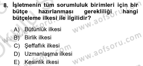 Sağlık İşletmelerinde Finansal Yönetim Dersi 2022 - 2023 Yılı Yaz Okulu Sınav Soruları 8. Soru