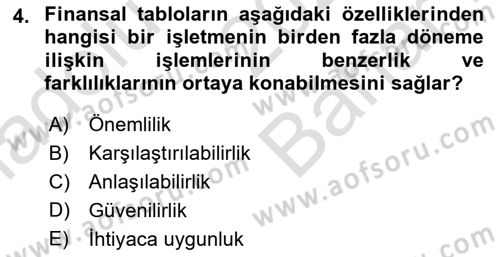 Sağlık İşletmelerinde Finansal Yönetim Dersi 2023 - 2024 Yılı (Vize) Ara Sınavı 4. Soru