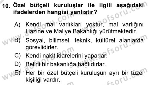 Sağlık İşletmelerinde Finansal Yönetim Dersi 2023 - 2024 Yılı Yaz Okulu Sınavı 10. Soru