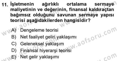 Sağlık İşletmelerinde Finansal Yönetim Dersi 2023 - 2024 Yılı Yaz Okulu Sınav Soruları 11. Soru