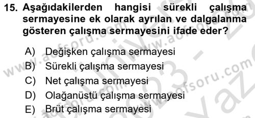 Sağlık İşletmelerinde Finansal Yönetim Dersi 2023 - 2024 Yılı Yaz Okulu Sınav Soruları 15. Soru