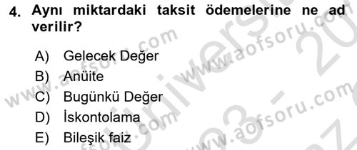 Sağlık İşletmelerinde Finansal Yönetim Dersi 2023 - 2024 Yılı Yaz Okulu Sınav Soruları 4. Soru