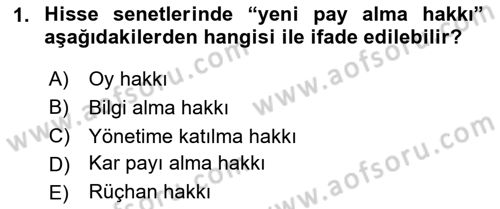 Sağlık İşletmelerinde Finansal Yönetim Dersi 2024 - 2025 Yılı (Vize) Ara Sınav Soruları 1. Soru