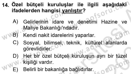 Sağlık İşletmelerinde Finansal Yönetim Dersi 2024 - 2025 Yılı (Vize) Ara Sınav Soruları 14. Soru