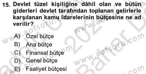 Sağlık İşletmelerinde Finansal Yönetim Dersi 2024 - 2025 Yılı (Vize) Ara Sınav Soruları 15. Soru