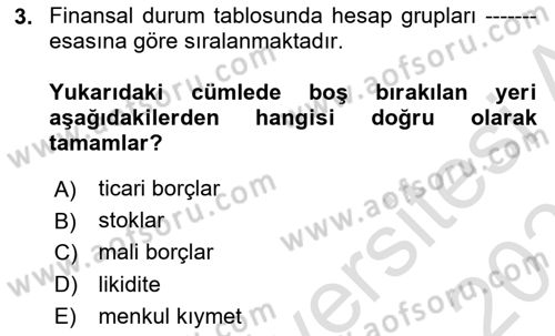 Sağlık İşletmelerinde Finansal Yönetim Dersi 2024 - 2025 Yılı (Vize) Ara Sınav Soruları 3. Soru