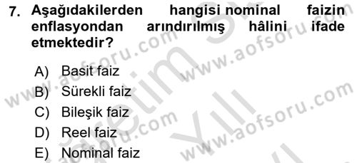 Sağlık İşletmelerinde Finansal Yönetim Dersi 2024 - 2025 Yılı (Vize) Ara Sınav Soruları 7. Soru