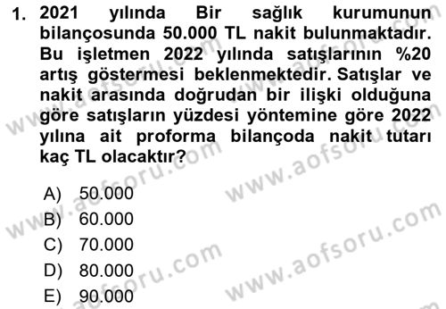 Sağlık İşletmelerinde Finansal Yönetim Dersi 2024 - 2025 Yılı (Final) Dönem Sonu Sınav Soruları 1. Soru