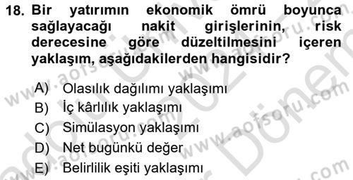 Sağlık İşletmelerinde Finansal Yönetim Dersi 2024 - 2025 Yılı (Final) Dönem Sonu Sınav Soruları 18. Soru