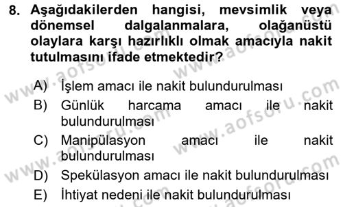 Sağlık İşletmelerinde Finansal Yönetim Dersi 2024 - 2025 Yılı (Final) Dönem Sonu Sınav Soruları 8. Soru